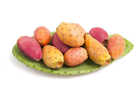 prickly pears with leaf  isolated on whiteの写真素材