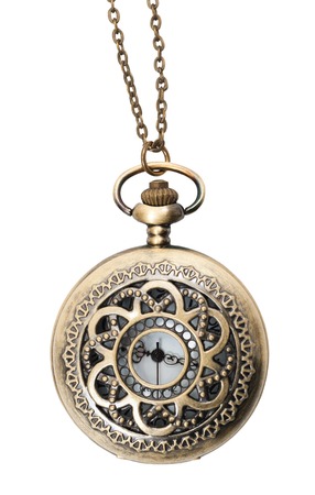 pocket watch closed with chain isolated on white backgroundの写真素材