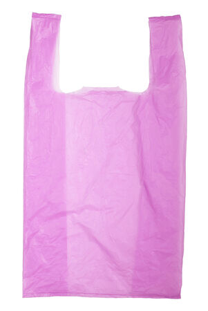 Violet Plastic bag isolated on white backgroundの写真素材