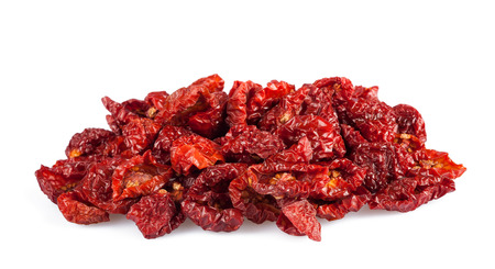 Dried tomatoes isolated on white background の写真素材