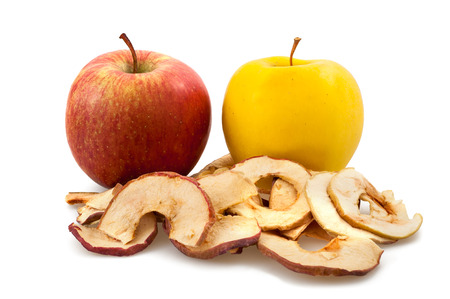 dried apples isolated on white backgroundの写真素材