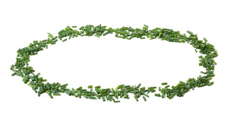 chopped chives  isolated on white backgroundの写真素材