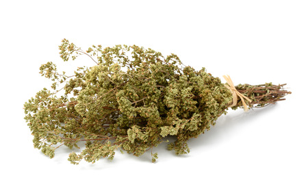 Dried oregano bouquet isolated on whiteの写真素材