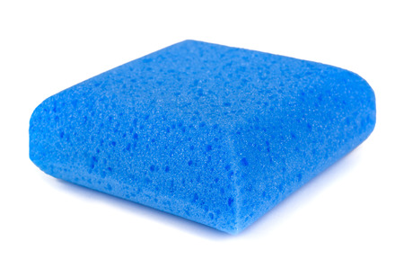 Blue sponge isolated on white backgroundの写真素材