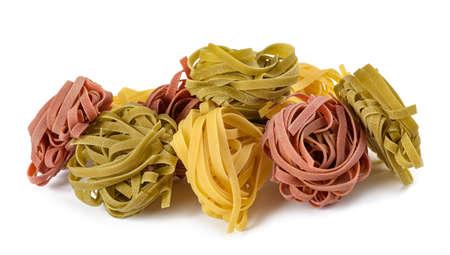 Italian tagliatelle group isolated on white backgroundの写真素材