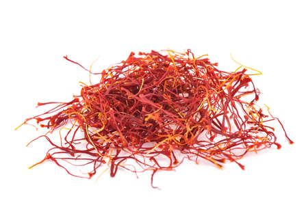 Saffron stigmas group isolated on white backgroundの写真素材