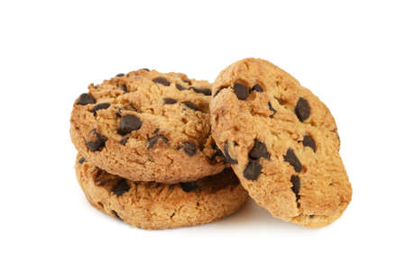 Chocolate chip cookies isolated on white backgroundの写真素材