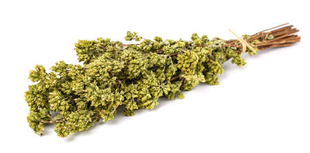 Dried oregano bouquet isolated on whiteの写真素材