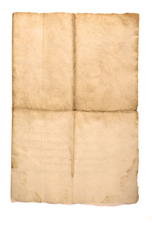Yellowed old  sheet   isolated on white backgroundの写真素材