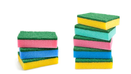 Abrasive sponges isolated on white backgroundの写真素材