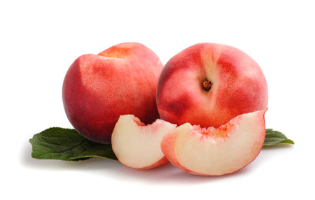 Ripe Peaches isolated on white backgroundの写真素材