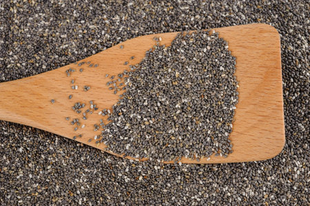 Wooden spoon with chia seedsの写真素材