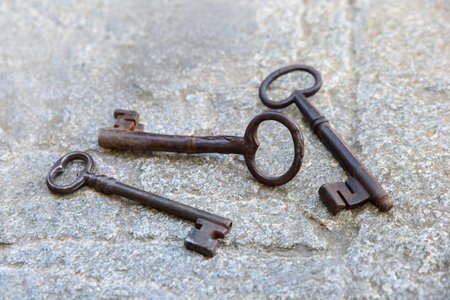 Old Keys group  on a stoneの写真素材
