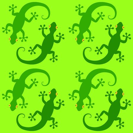 Vector seamless pattern with green stilyzed gecko lizards on light green backgroundのイラスト素材