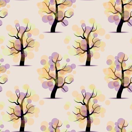 Vector seamless pattern of spring trees in orange and violet foliageのイラスト素材