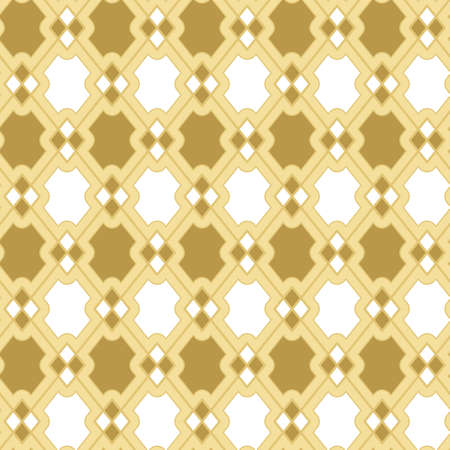 Vector seamless ar deco pattern of gold and white tiles. Dainty ornate backdrop in retro styleのイラスト素材