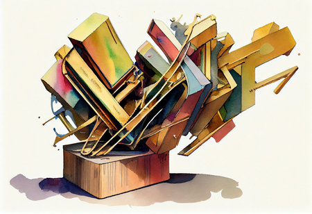 3d illustration of a wooden box with colorful letters and numbers.の素材