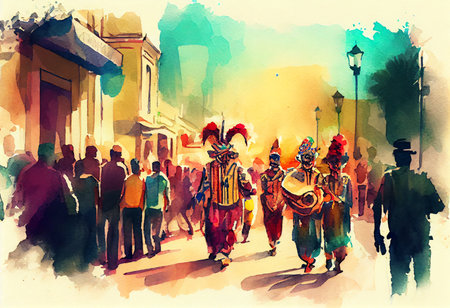 Carnival in Seville, Spain. Watercolor painting.の素材