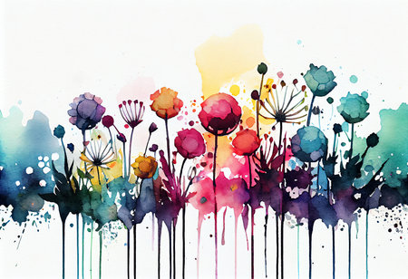 Watercolor floral background with blots and splashes. Vector illustration.の素材