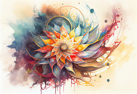 Beautiful colorful flower on watercolor background. Computer generated illustration.の素材