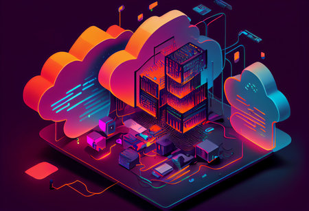 Cloud computing isometric concept. 3d isometric vector illustration.の素材