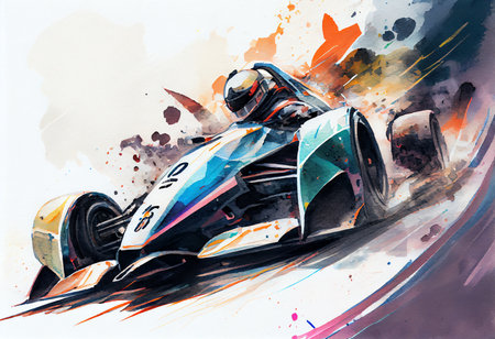 sport racing car art illustration color isolated background new quality retro stock imageの素材