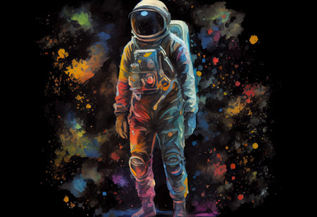Astronaut on a background of colored splashes of paint.の素材