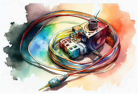 Illustration of a power supply on a white background. Watercolorの素材