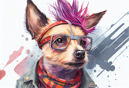 Portrait of Chihuahua in sunglasses. Watercolor illustrationの素材