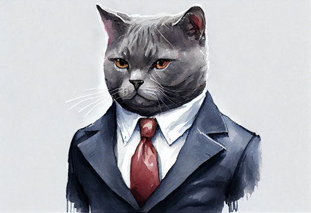 Illustration of a cat in a business suit on a white backgroundの素材