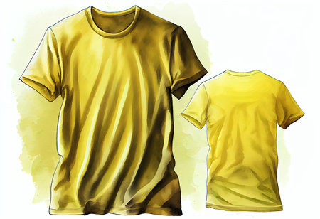 Yellow t-shirt on a white background in watercolor style.の素材