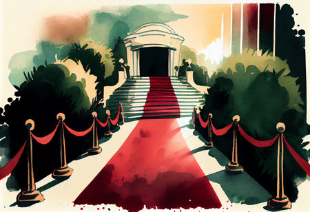 Red carpet in the park. Watercolor painting. Vector illustration.の素材