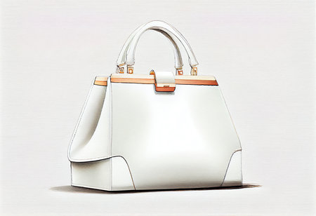 White leather women's handbag on a white background. 3d renderingの素材