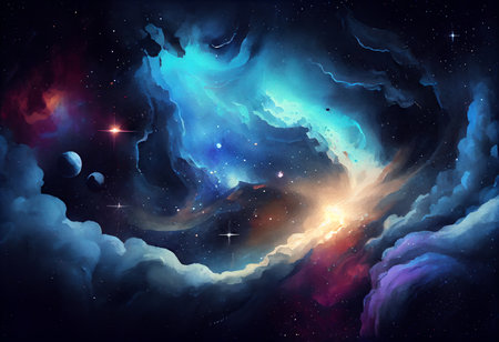 Cosmic space background with stars and nebula. 3D renderingの素材