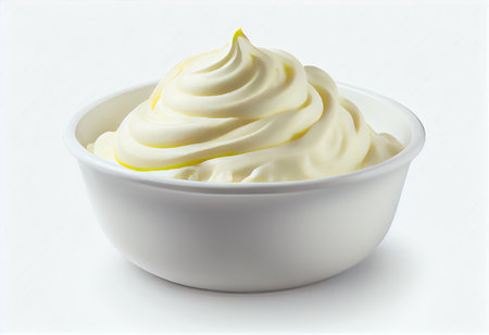 Mayonnaise in a white bowl on a white background, isolatedの素材