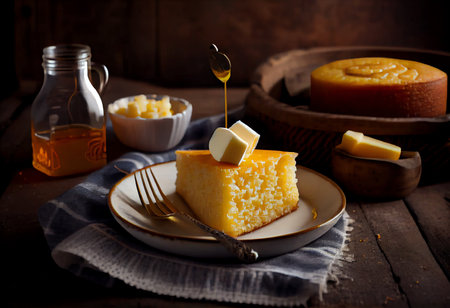 cheese cake with butter and honey. style rustic. selective focusの素材