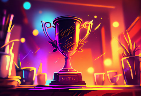 Vector illustration of an award cup on the background of a nightclub.の素材