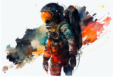Astronaut in spacesuit, watercolor painting on white backgroundの素材