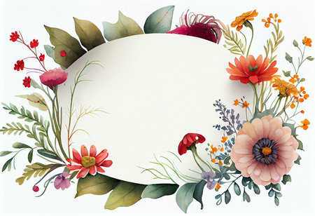 Hand drawn watercolor floral frame with place for your text. Vector illustrationの素材