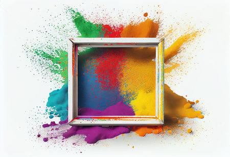 Colorful paint splashes on white background. Abstract colorful background.の素材