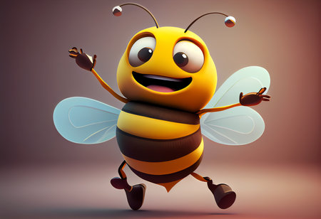 Cartoon bee jumping in the air. 3D rendered illustration.の素材