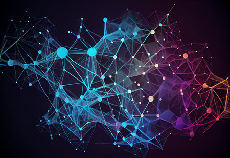 Abstract polygonal space low poly dark background with connecting dots and lines. Vector illustrationの素材