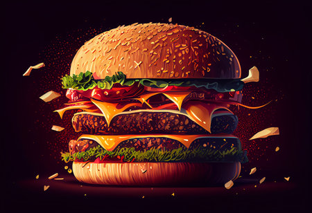 Hamburger on a dark background. Vector illustration. Eps 10の素材