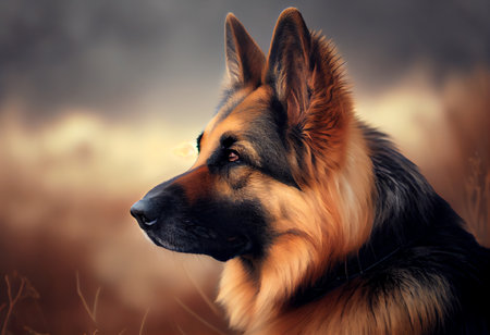 German shepherd dog portrait on a foggy autumn day, tonedの素材