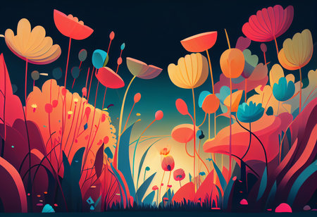 Colorful floral background with poppies and grass. Vector illustrationの素材