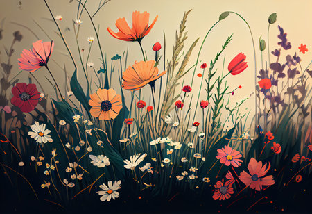 Flower meadow. Vector illustration. Colorful floral background.の素材