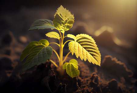 Young seedling in the morning light. Concept of new life.の素材