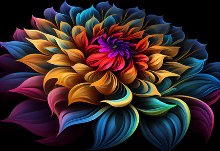 Abstract fractal flower on a black background. Computer generated graphics.の素材