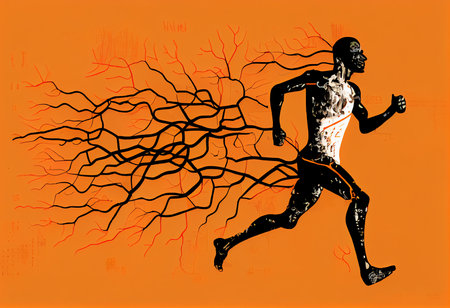 Running man. Vector illustration of a running man with a bare tree.の素材