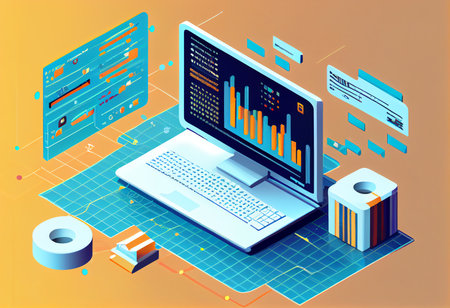 Isometric big data analytics, big data visualization, big data analytics, big data processing, big data analytics, big data analysis, big data analytics, vector illustrationの素材